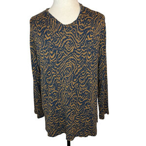 Masai Copenhagen Women’s Knit Pullover Tunic Top 2XL Abstract Print Teal & Tan